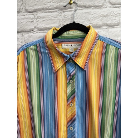 Vintage Tommy Hilfiger Top Women Size‎ 18 Rainbow Striped Y2K Classic Festival - Picture 3 of 15